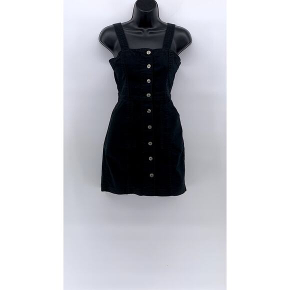 DIVIDED By H&M Women's Black Denim Straight-Neck Button-Up Mini Dress SZ 2 - Picture 1 of 11